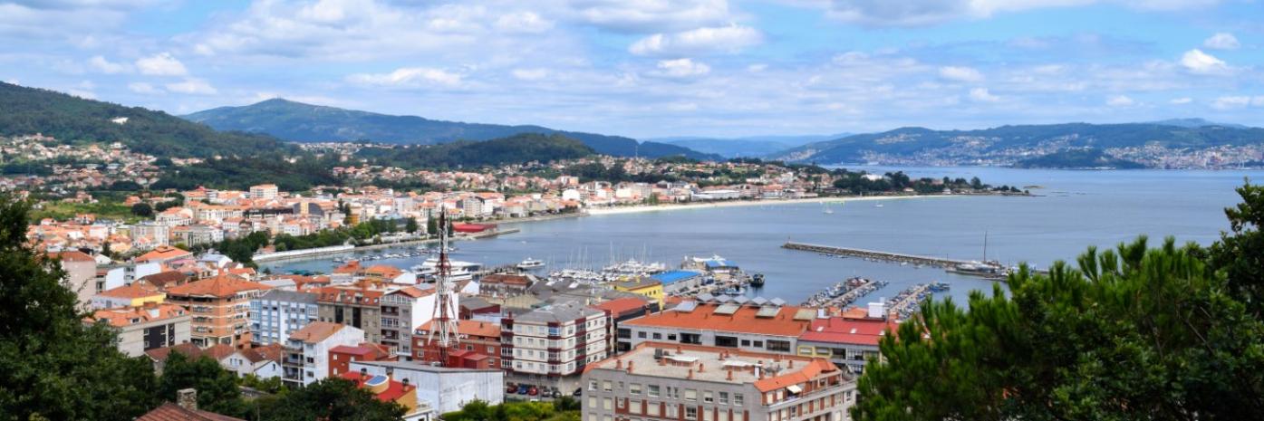 Amazing view of Vigo port surrounded by typical Spanish houses