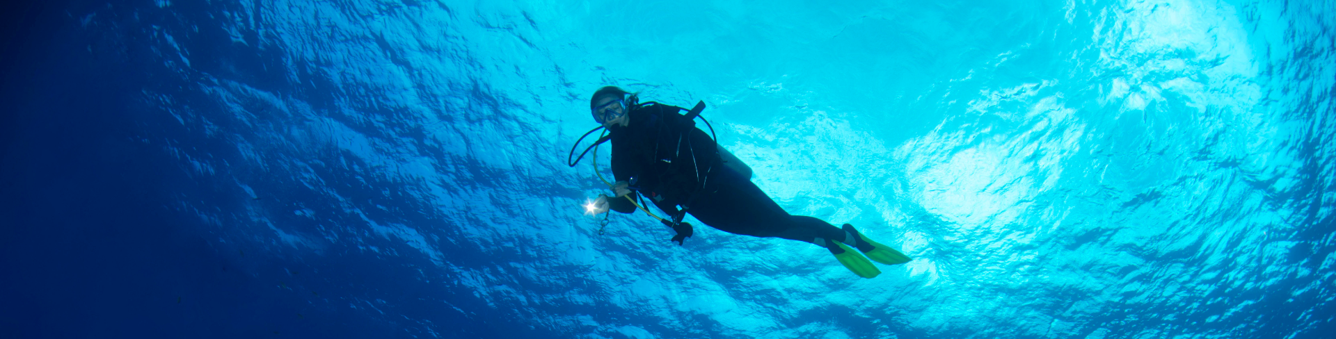 Man diving in the transparent Caribbean sea.