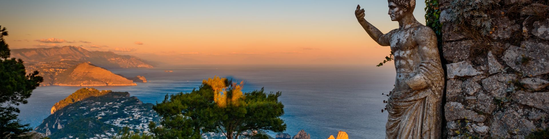 The view of Capri from Monte Solaro at sunset.