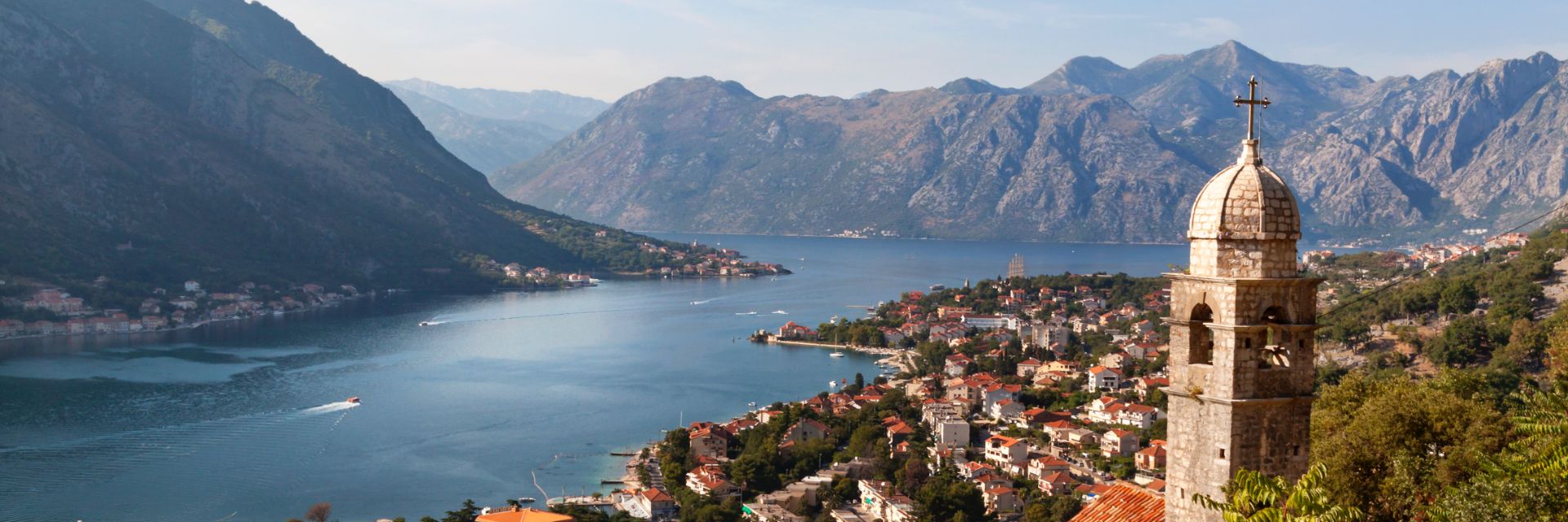 The view of the Bay of Kotor and the UNESCO World Heritage site of Kotor from a clifftop.