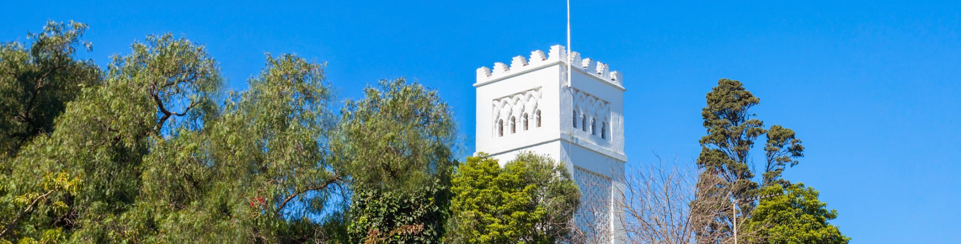 The white tower of The Church of Saint Andrew in Tangier, Morocco.