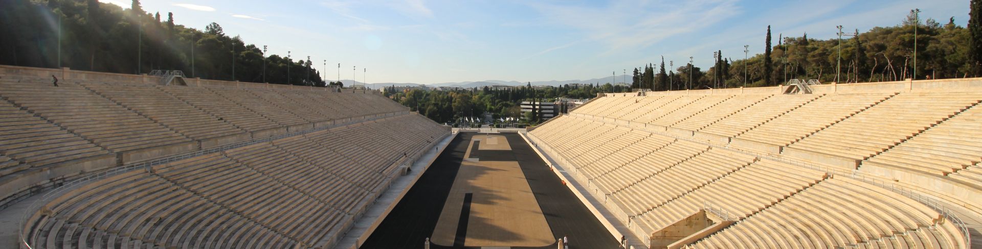 A view looking down the length of the Panathenaic Stadium in Athens, Greece. 
