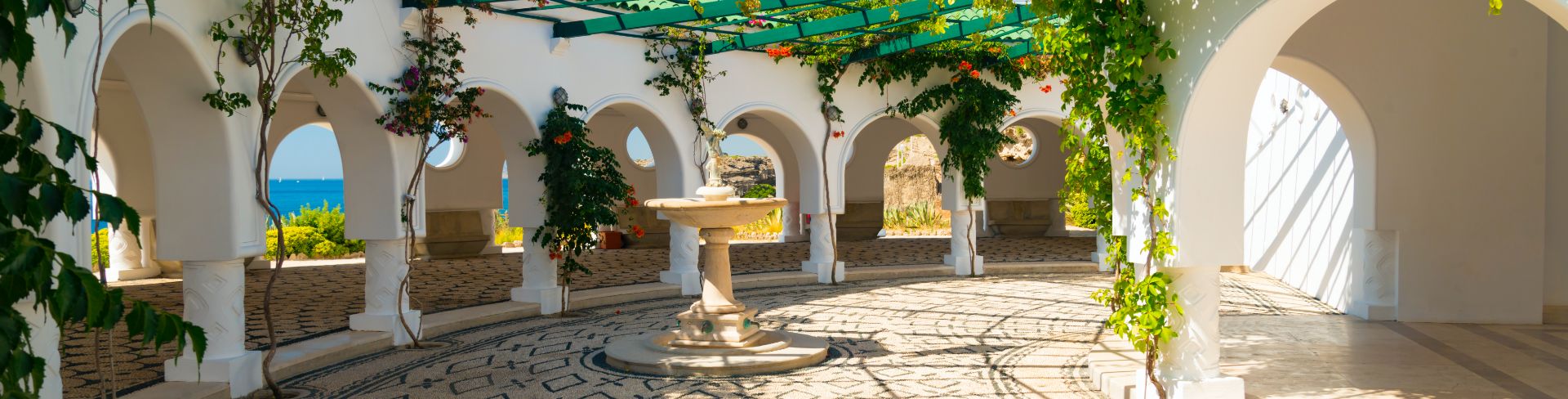 An outdoor rotunda and spring fountain at the Kallithea Hot Springs.