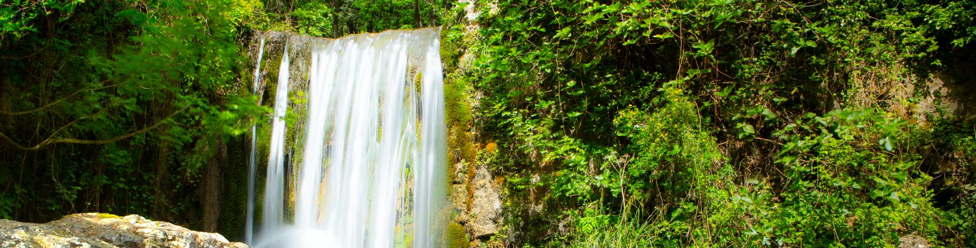 A waterfall surrounded by forest in the Valley of the Ferriere.