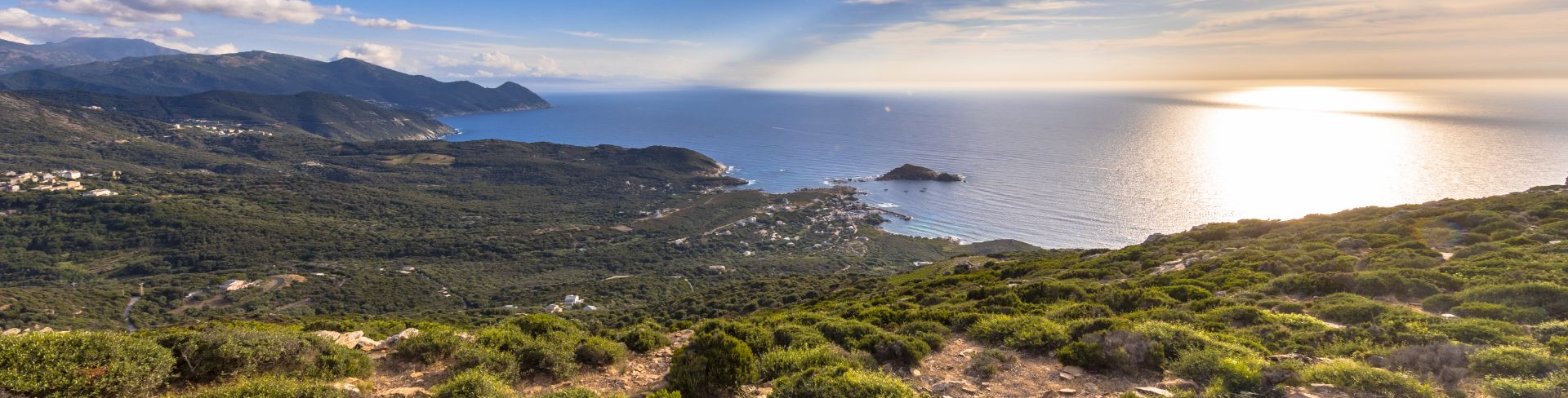 The view over Cap Corse from Col de la Serra on the northern tip of Corsica.
