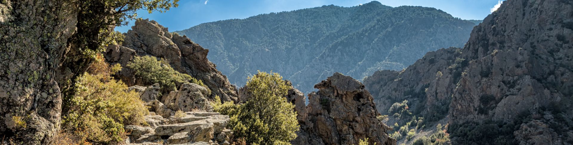 A rocky pathway on the Scala di Santa Regina trail in central Corsica.
