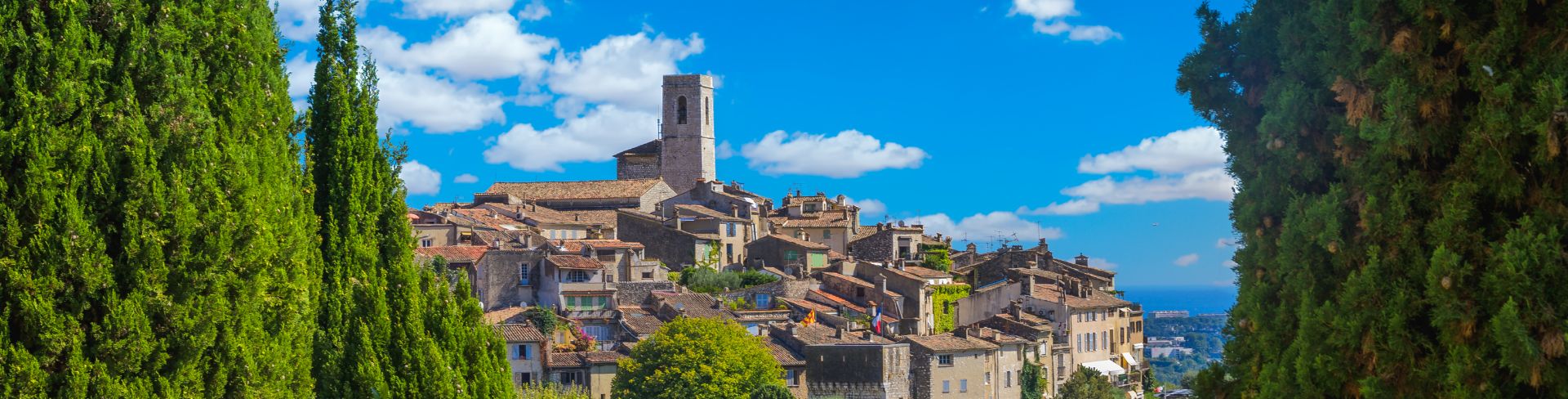 The view of the medieval architecture of Saint Paul de Vence on a sunny day.