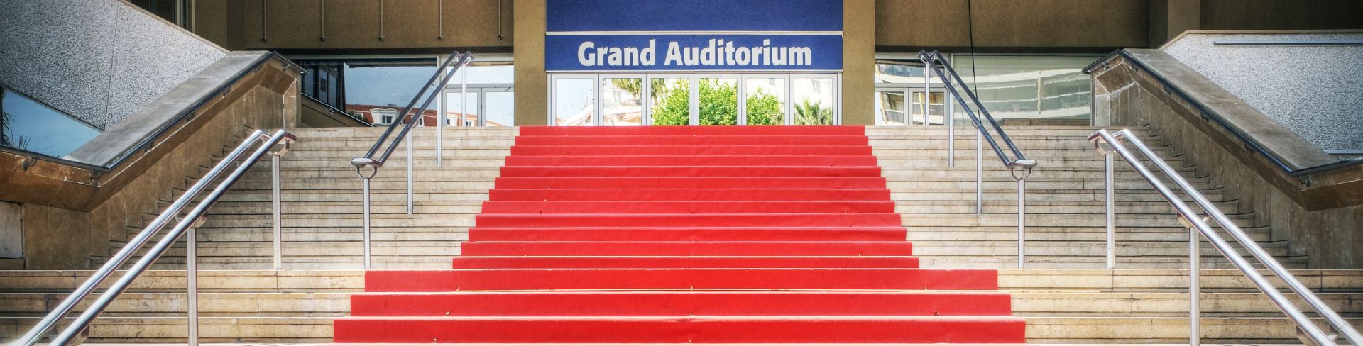 The famous red carpet at the Grand Auditorium in Cannes, France.
