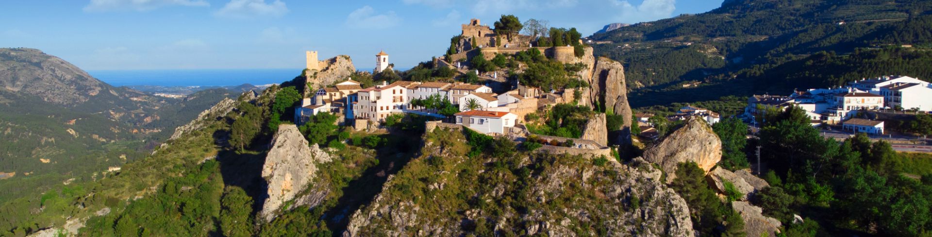 An aerial view of El Castell de Guadalest in Alicante, Spain.