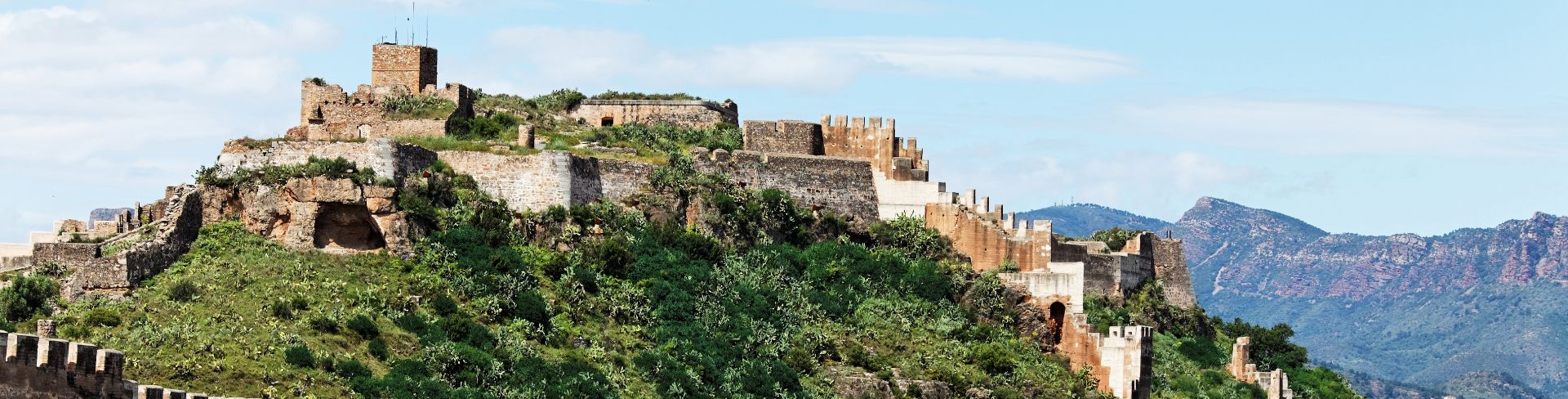 The view of the Sagunto Castle on a hilltop in Spain.