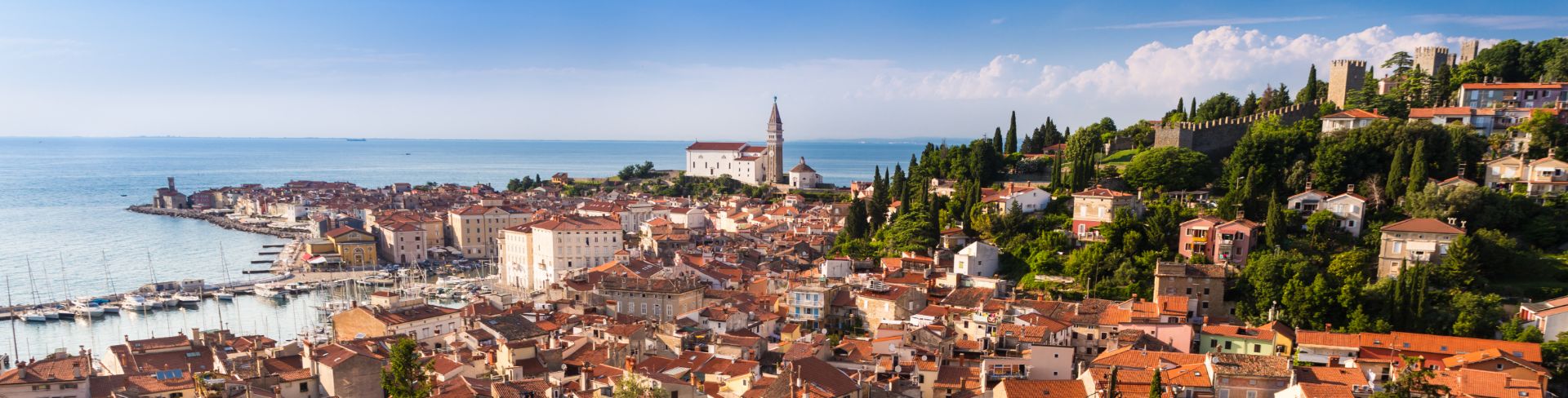 A panoramic view of Old Town Piran, Slovenia.