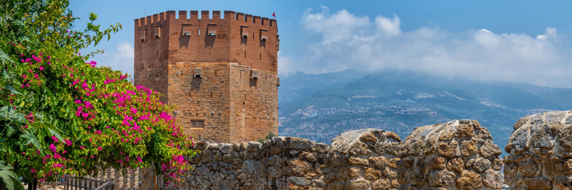 A large castle that that over looks the town of Alanya, Turkey.  