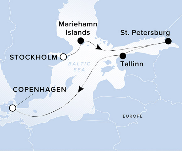 Voyage map Stockholm to Copenhagen.